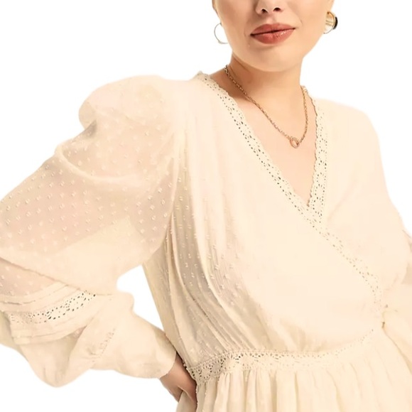 ASOS DESIGN *Brand New* Lace Insert Wrap Mini Dress Textured In Cream si… - Picture 6 of 12